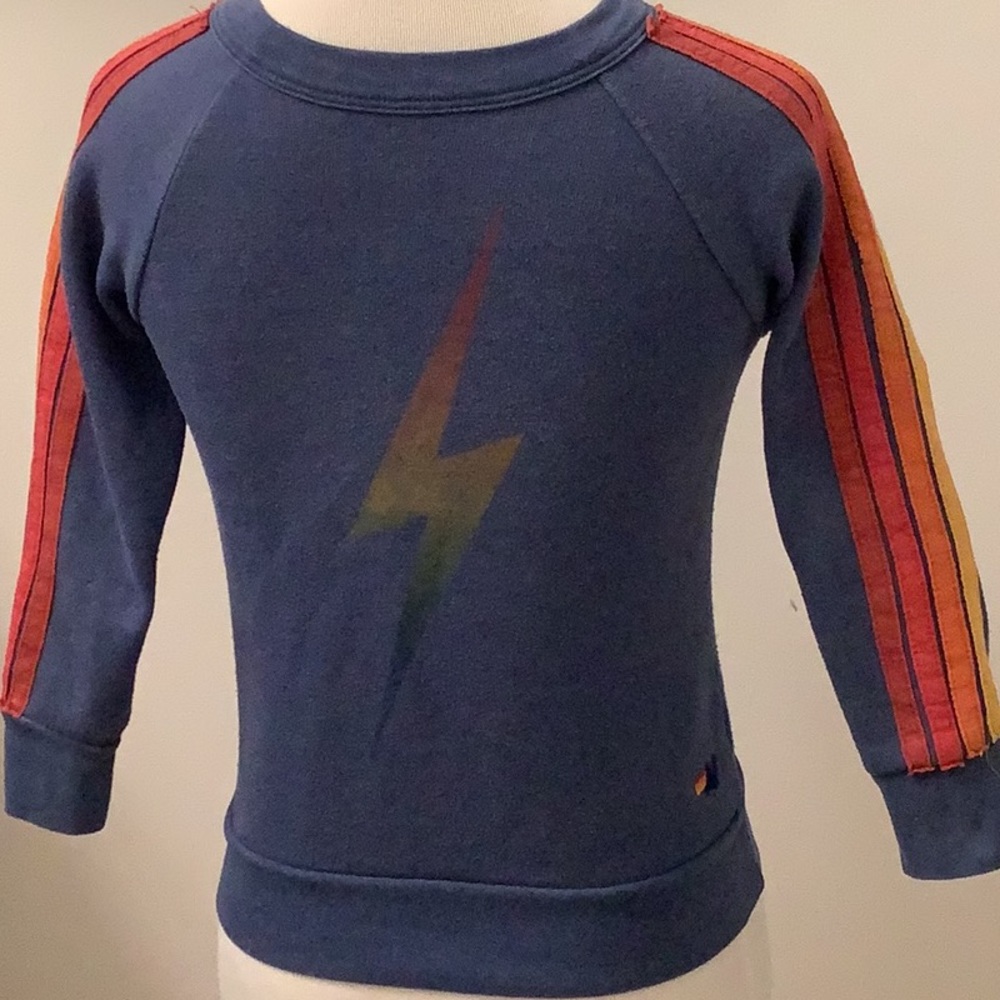 Aviator Nation Blue Sweatshirt with Rainbow Stripes